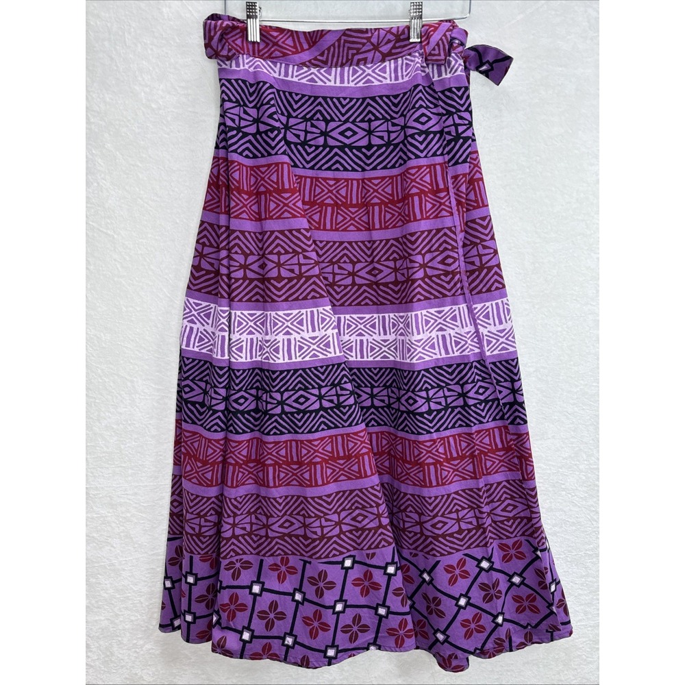 Belma Women's Long Maxi‎ Cotton Wrap Skirt One Size Purple Geometric Print